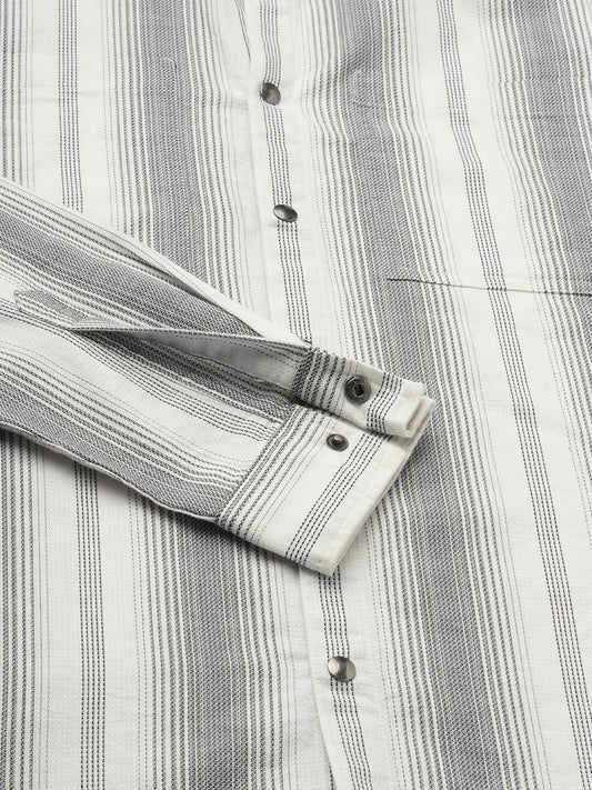 Contrast Echo Grey Stripescape Double Pocket Shirt