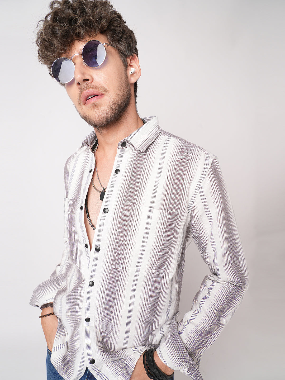 Contrast Echo Stripescape Double Pocket Shirt