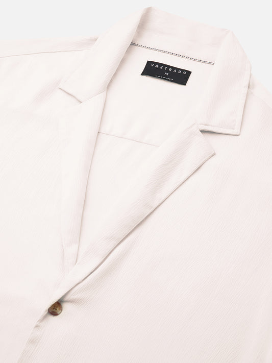 Pure White Hue Crinkled Lapel Collar Oversized Shirt