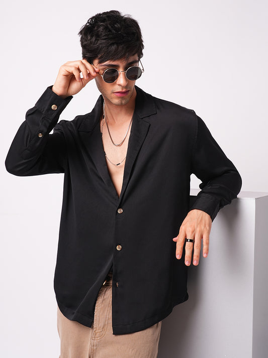 Low key Luxe Black Lapel Collar Oversized Shirt