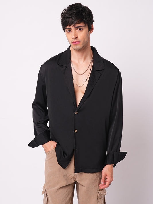 Low key Luxe Black Lapel Collar Oversized Shirt