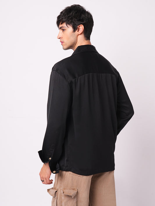 Low key Luxe Black Lapel Collar Oversized Shirt