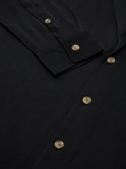 Low key Luxe Black Lapel Collar Oversized Shirt