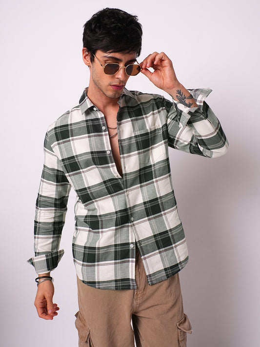 Premium Cotton Ivory Forest Plaid Checks Shirt