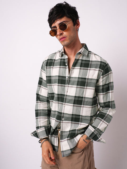 Premium Cotton Ivory Forest Plaid Checks Shirt