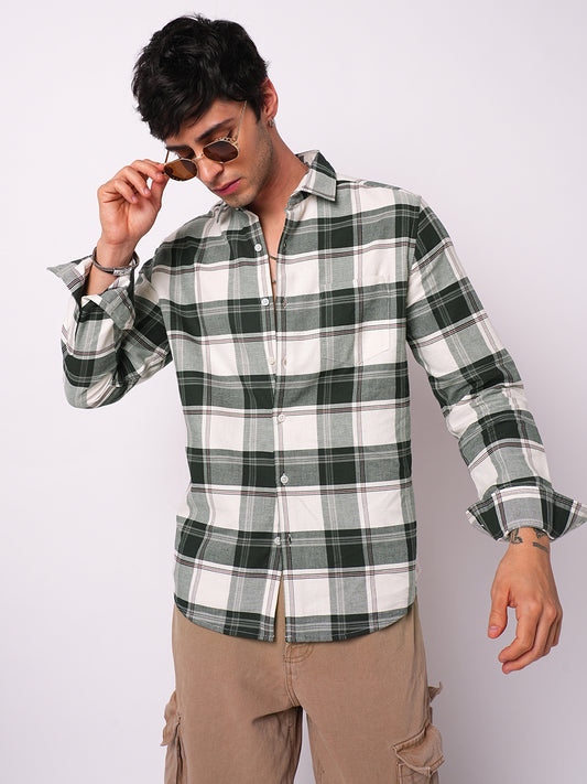 Premium Cotton Ivory Forest Plaid Checks Shirt