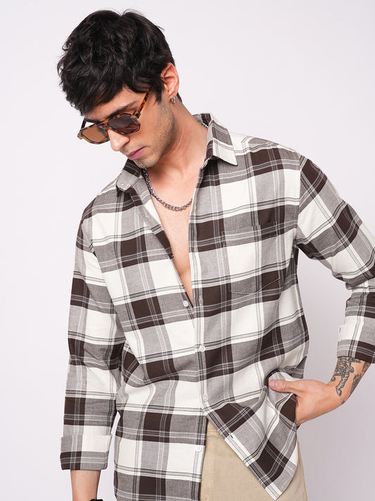 Premium Cotton Classic White & Brown Tartan Checks