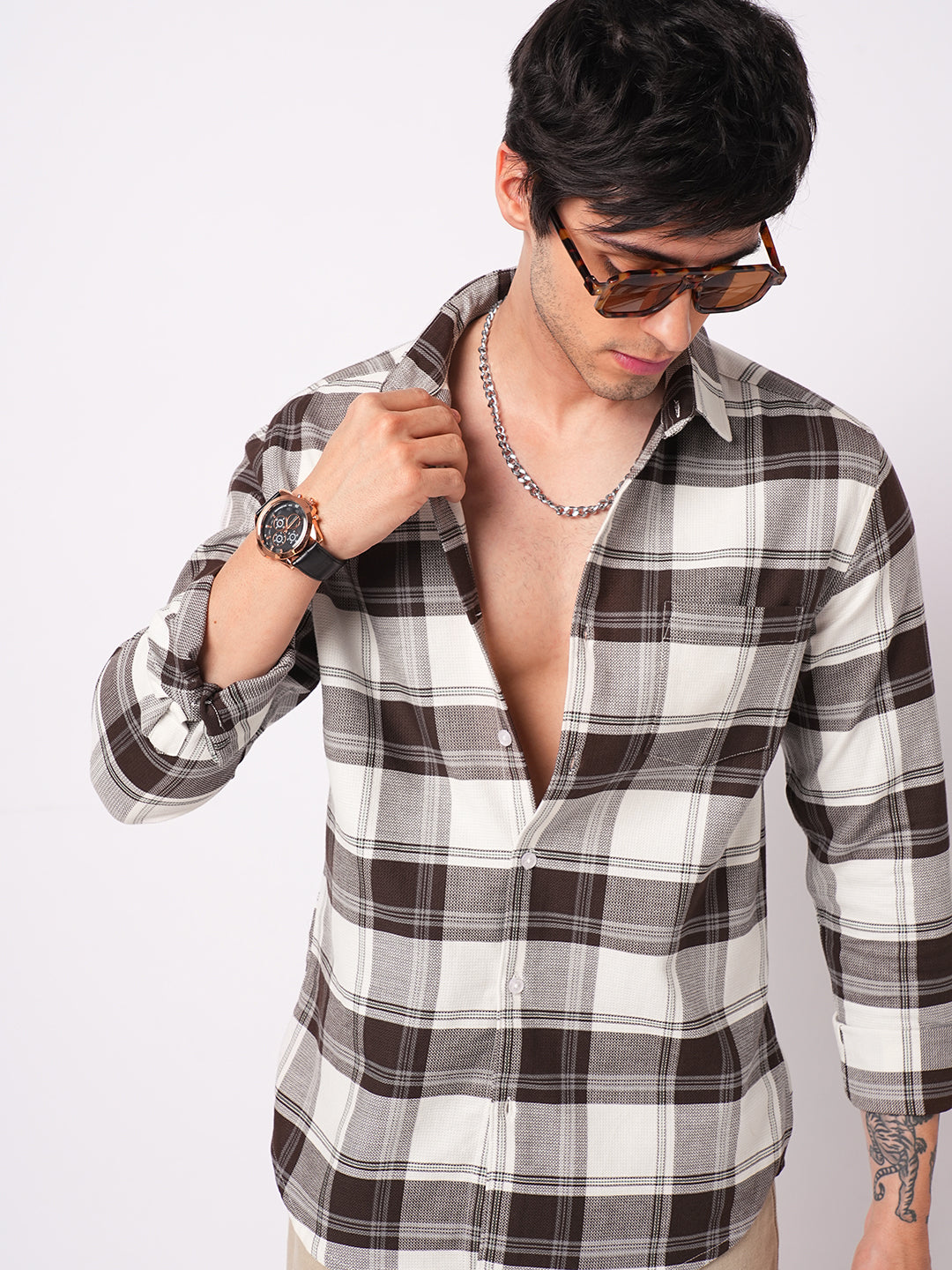 Premium Cotton Classic White & Brown Tartan Checks