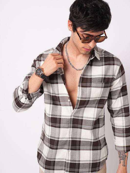 Premium Cotton Classic White & Brown Tartan Checks