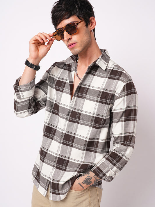 Premium Cotton Classic White & Brown Tartan Checks