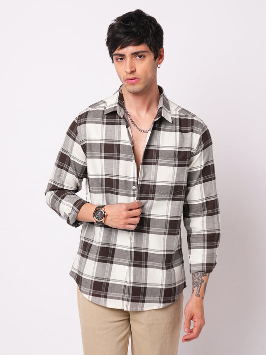Premium Cotton Classic White & Brown Tartan Checks