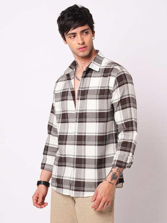 Premium Cotton Classic White & Brown Tartan Checks