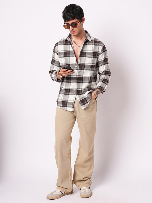 Premium Cotton Classic White & Brown Tartan Checks