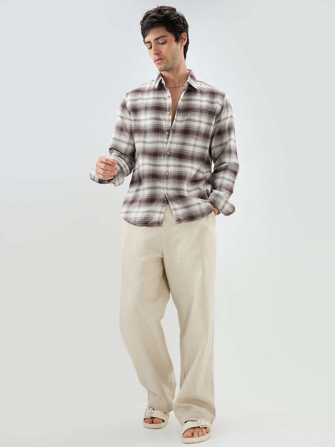 Brown & White Sable Grid Checks Shirt