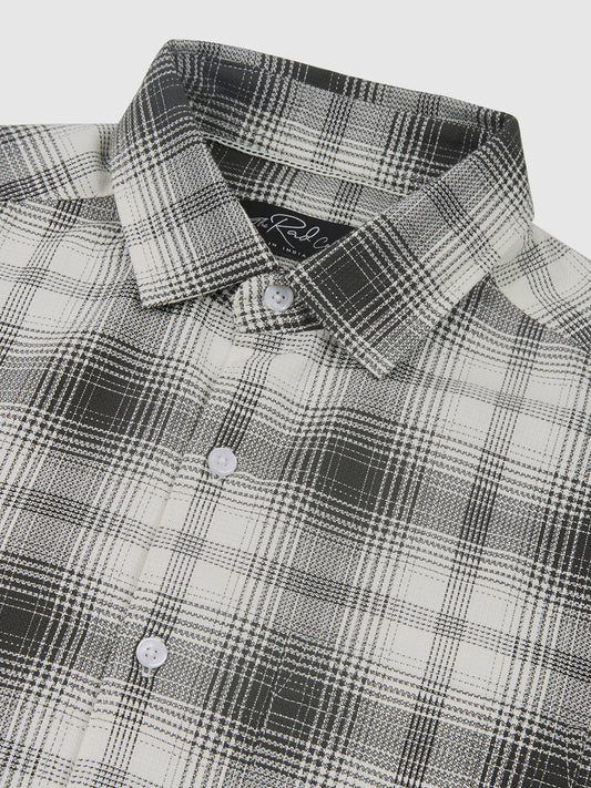 Premium Cotton Exquisite White & Olive Plaid Checks Shirt