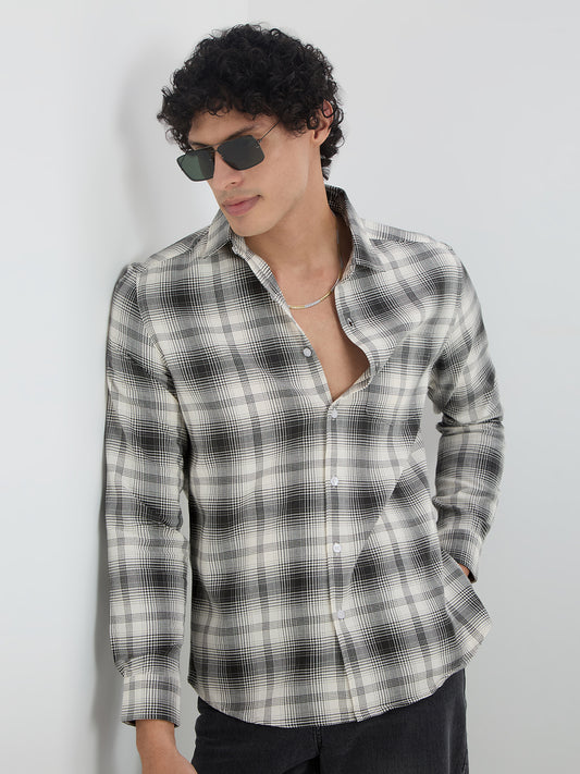 Premium Cotton Exquisite White & Olive Plaid Checks Shirt