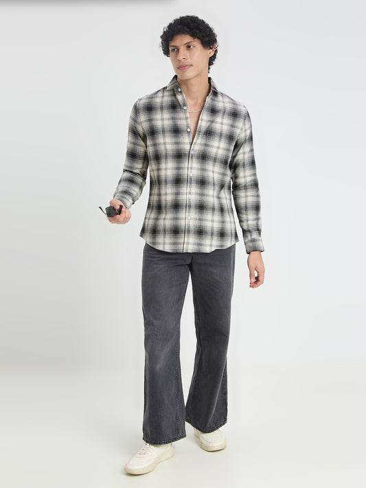 Premium Cotton Exquisite White & Olive Plaid Checks Shirt