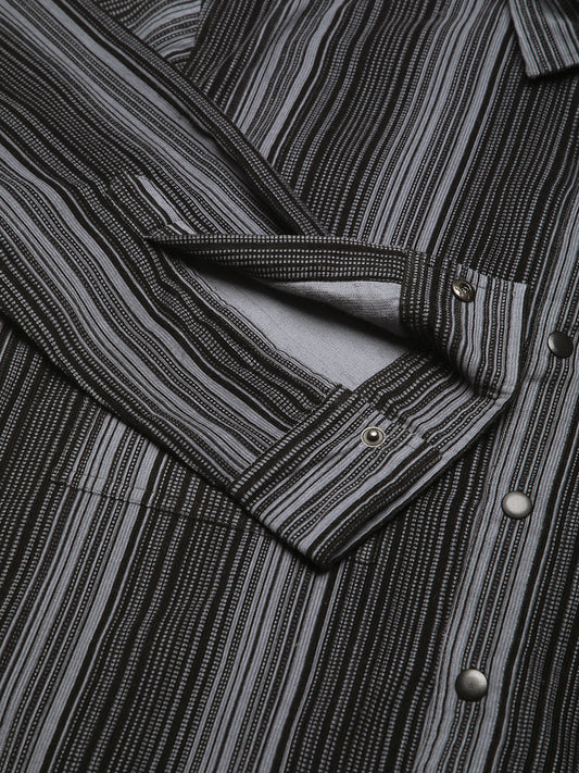 Graphite Striped Double Pocket Corduroy Shirt