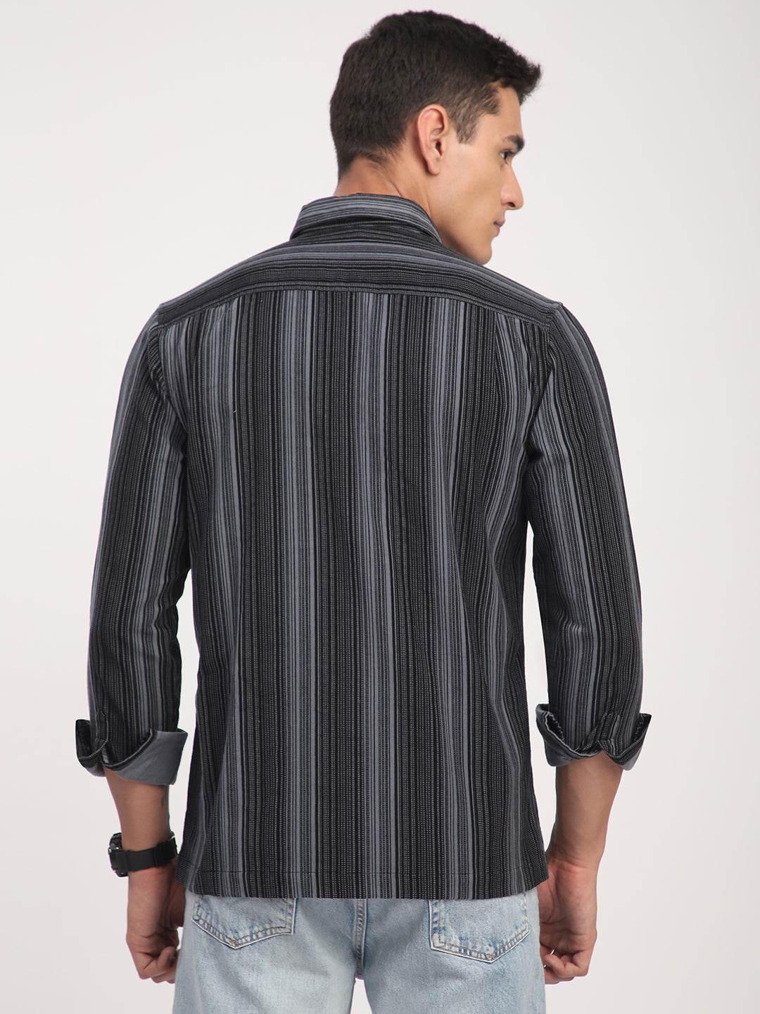 Graphite Striped Double Pocket Corduroy Shirt