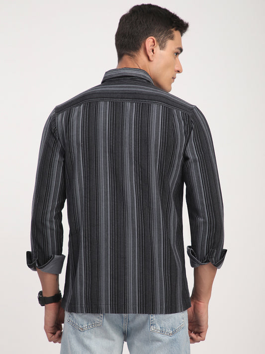 Graphite Striped Double Pocket Corduroy Shirt