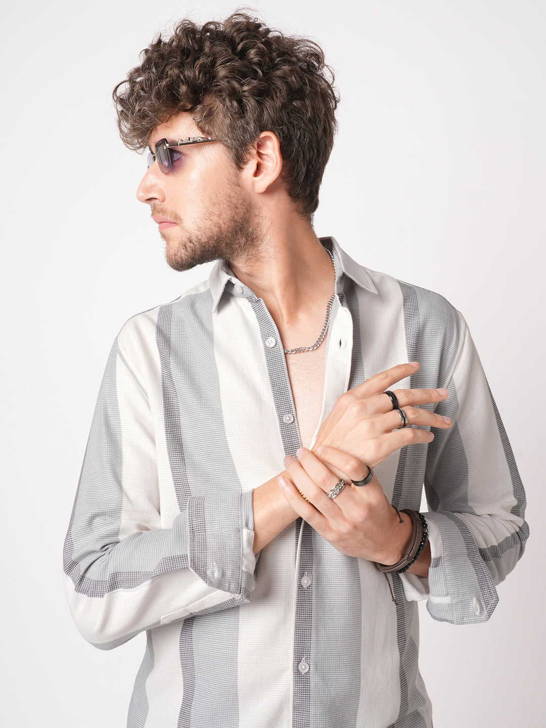 Premium Cotton Classic Dual Tone Broad Stripes Grey Shirt