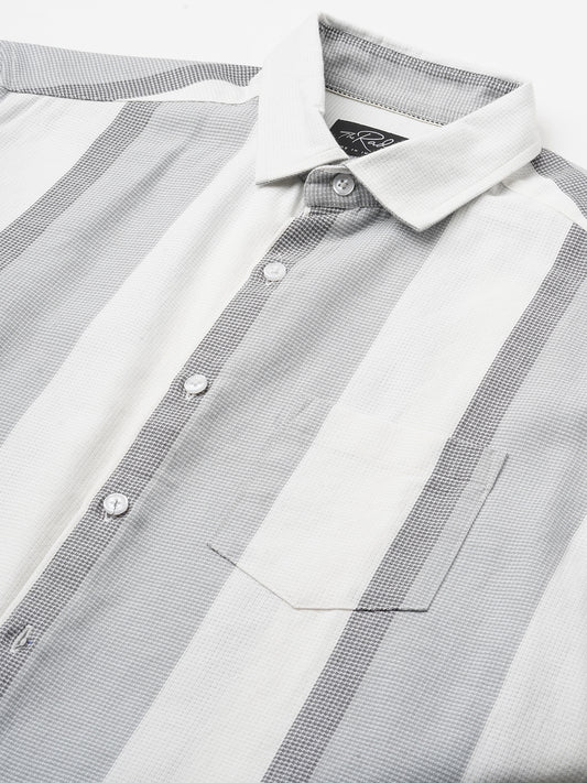 Premium Cotton Classic Dual Tone Broad Stripes Grey Shirt