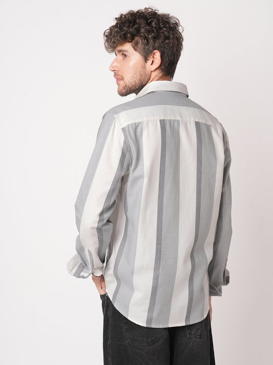 Premium Cotton Classic Dual Tone Broad Stripes Grey Shirt