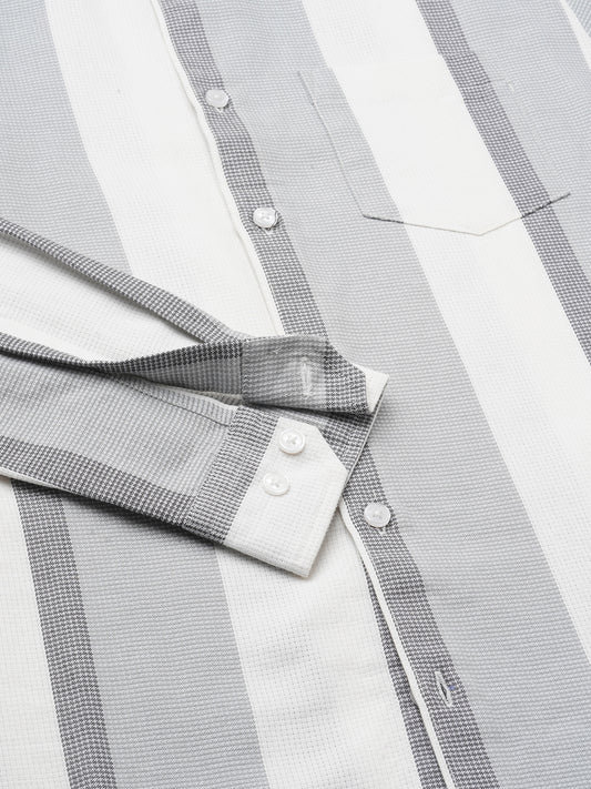 Premium Cotton Classic Dual Tone Broad Stripes Grey Shirt