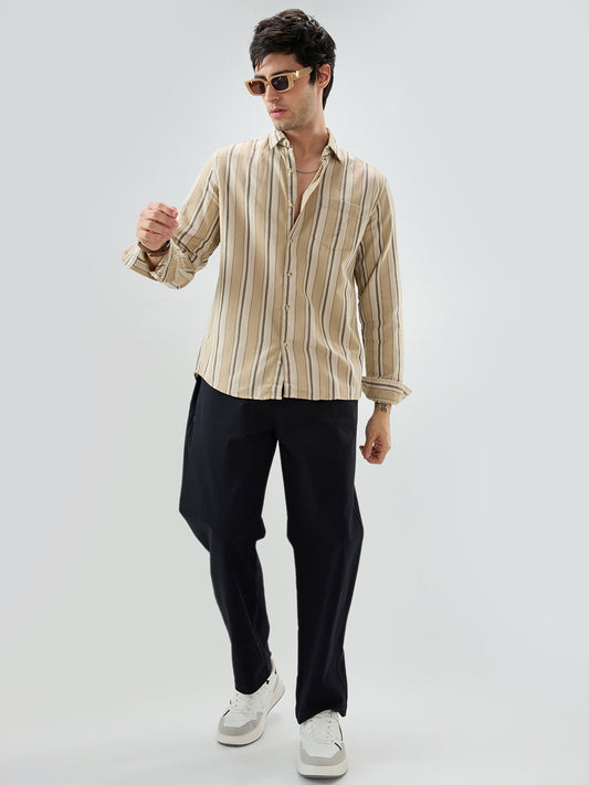 Retro Vibe Beige Stripes Shirt