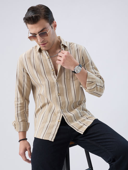 Retro Vibe Beige Stripes Shirt