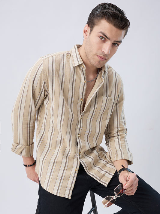 Retro Vibe Beige Stripes Shirt