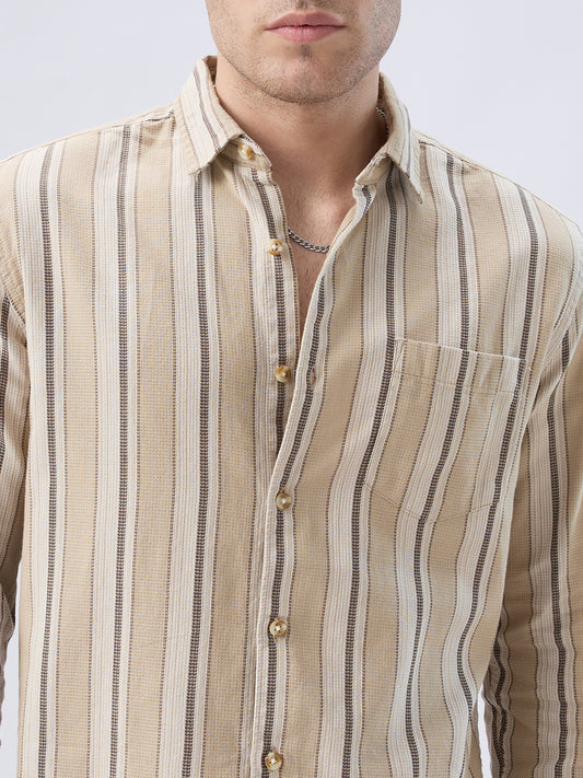 Retro Vibe Beige Stripes Shirt