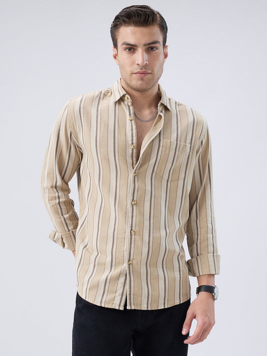 Retro Vibe Beige Stripes Shirt