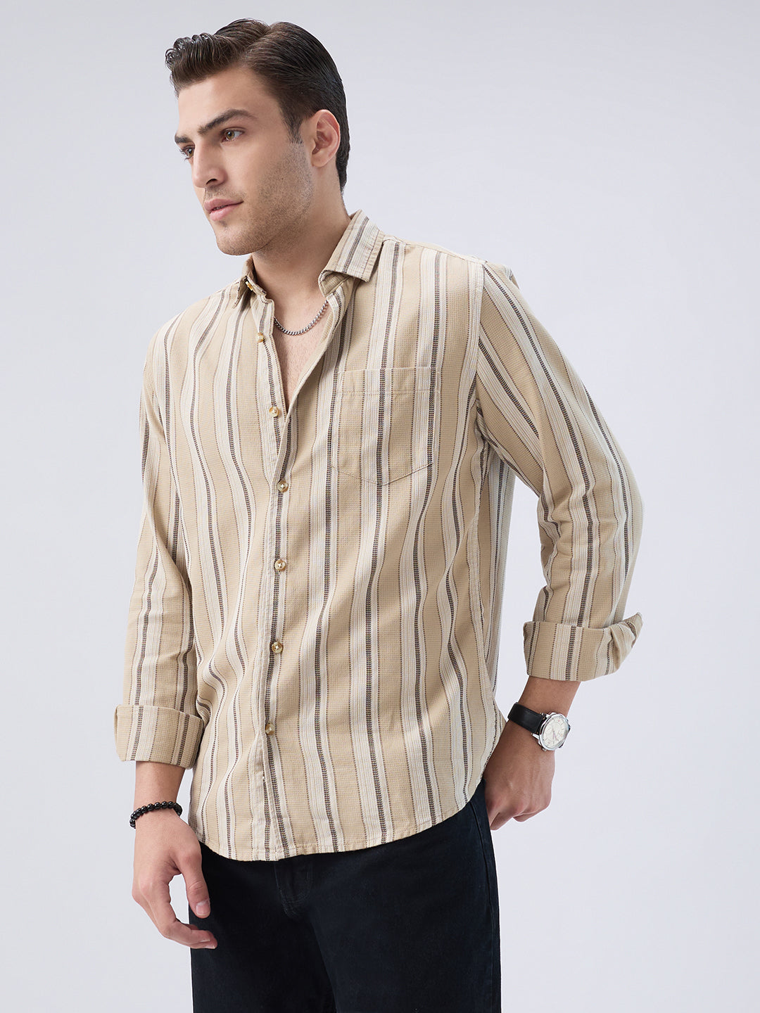 Retro Vibe Beige Stripes Shirt