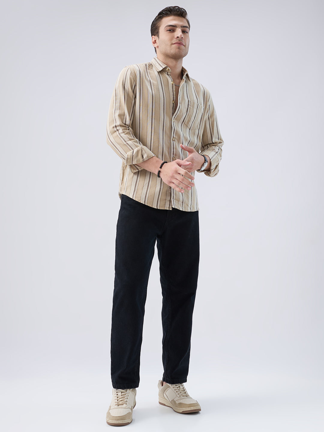 Retro Vibe Beige Stripes Shirt