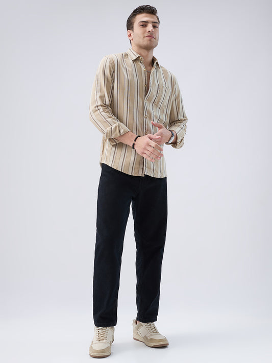 Retro Vibe Beige Stripes Shirt