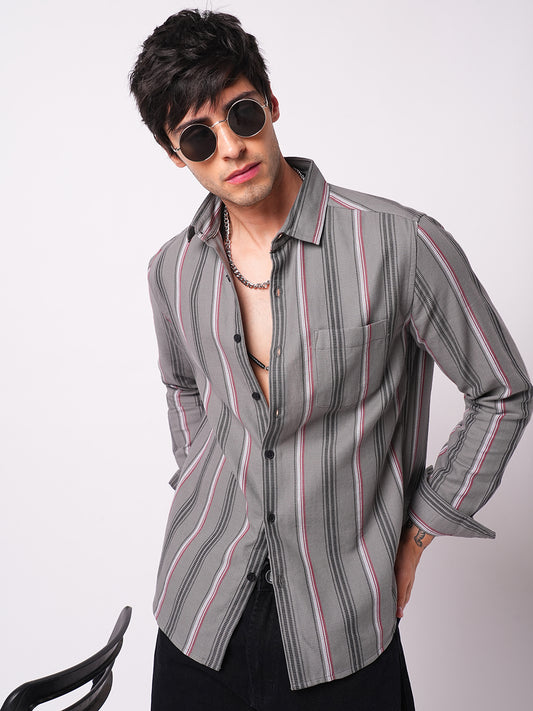 Premium Cotton Cityscape Grey and Red Stripe Shirt