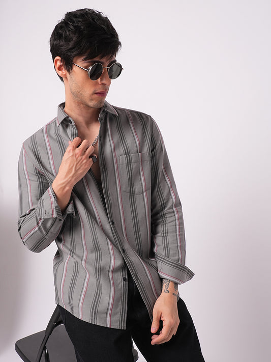 Premium Cotton Cityscape Grey and Red Stripe Shirt