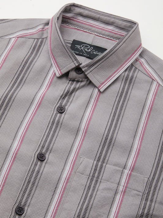 Premium Cotton Cityscape Grey and Red Stripe Shirt