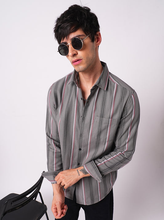 Premium Cotton Cityscape Grey and Red Stripe Shirt