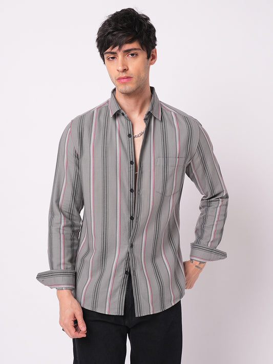 Premium Cotton Cityscape Grey and Red Stripe Shirt