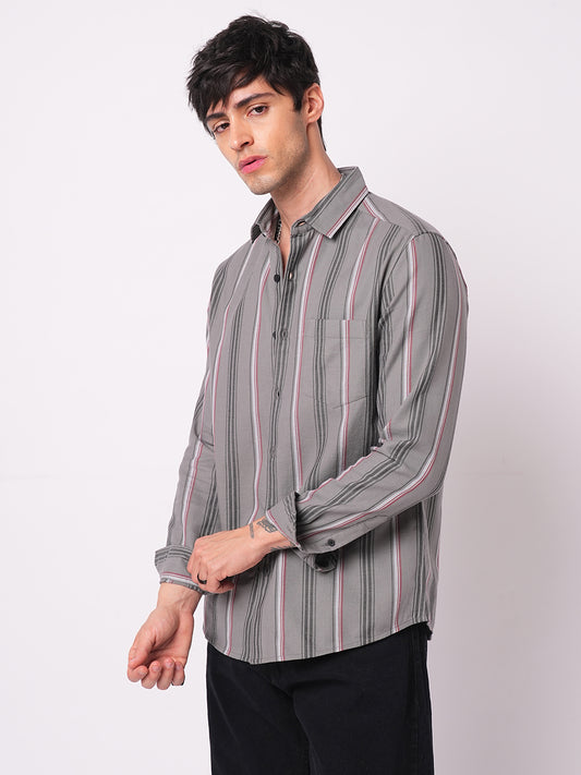 Premium Cotton Cityscape Grey and Red Stripe Shirt