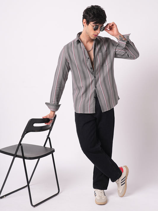 Premium Cotton Cityscape Grey and Red Stripe Shirt