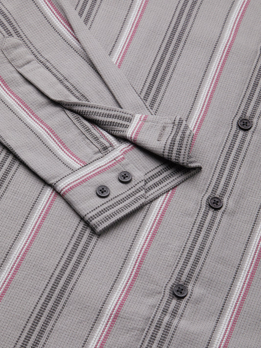 Premium Cotton Cityscape Grey and Red Stripe Shirt