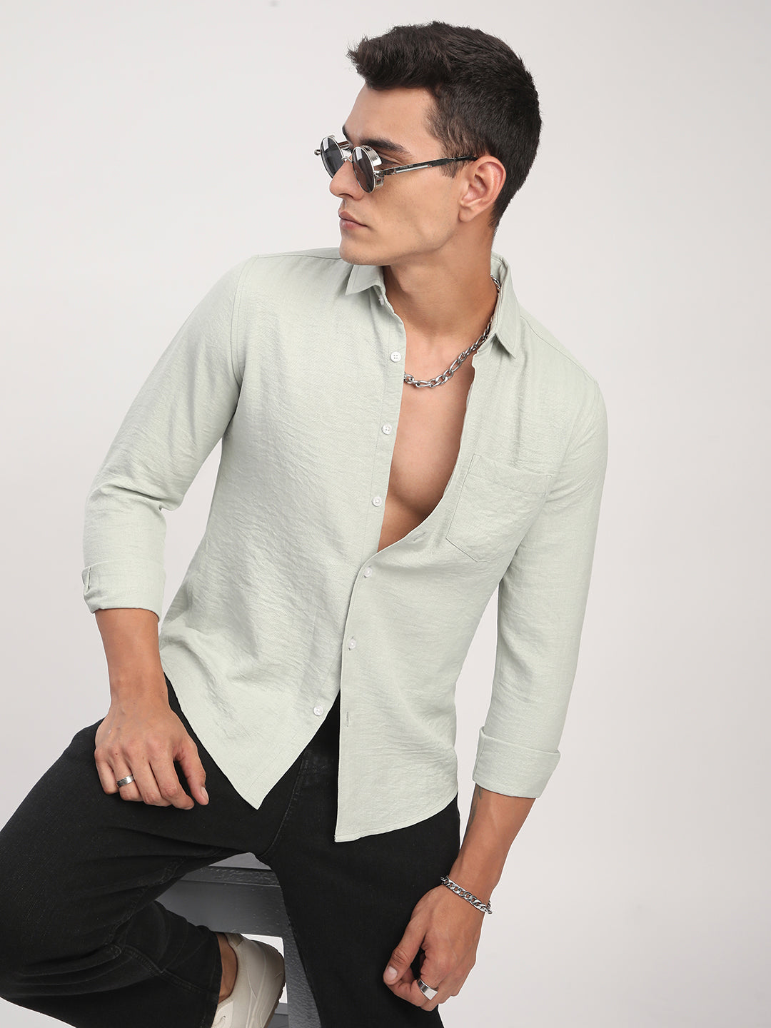 Sage Green Minimalist Solid Shirt