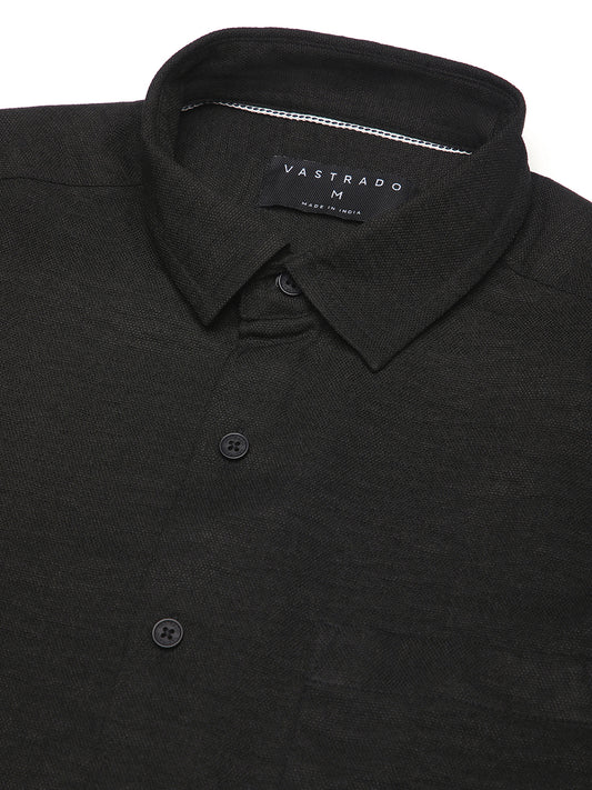 Black Minimalist Solid Crinkled Shirt