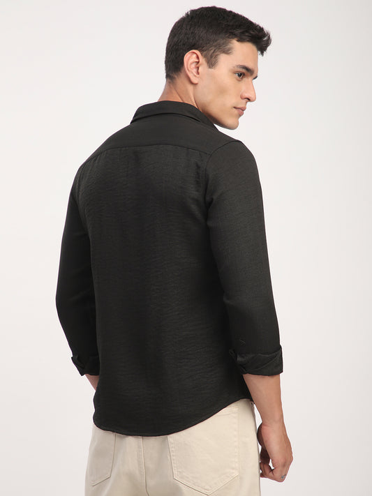 Black Minimalist Solid Crinkled Shirt