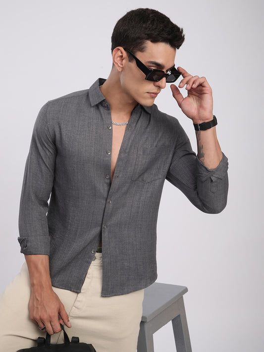 Fuscous Grey Minimalist Solid Shirt