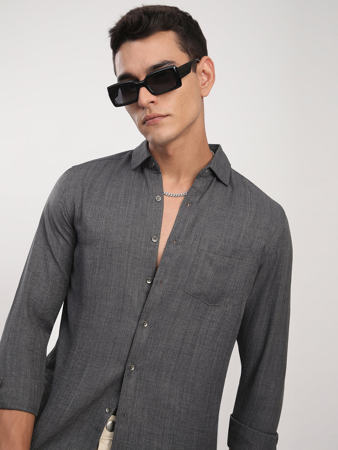 Fuscous Grey Minimalist Solid Shirt