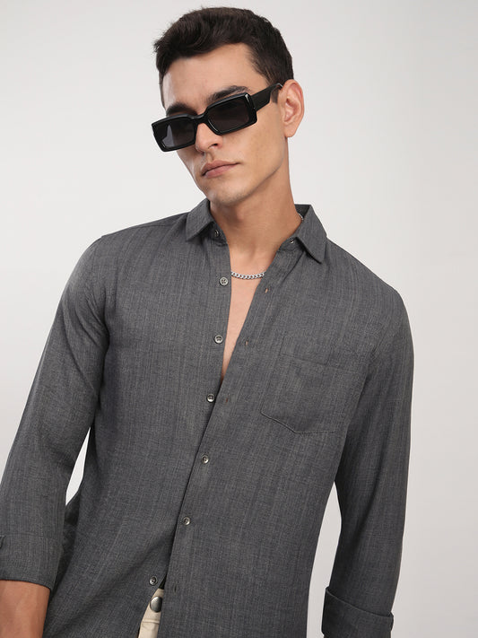 Fuscous Grey Minimalist Solid Shirt